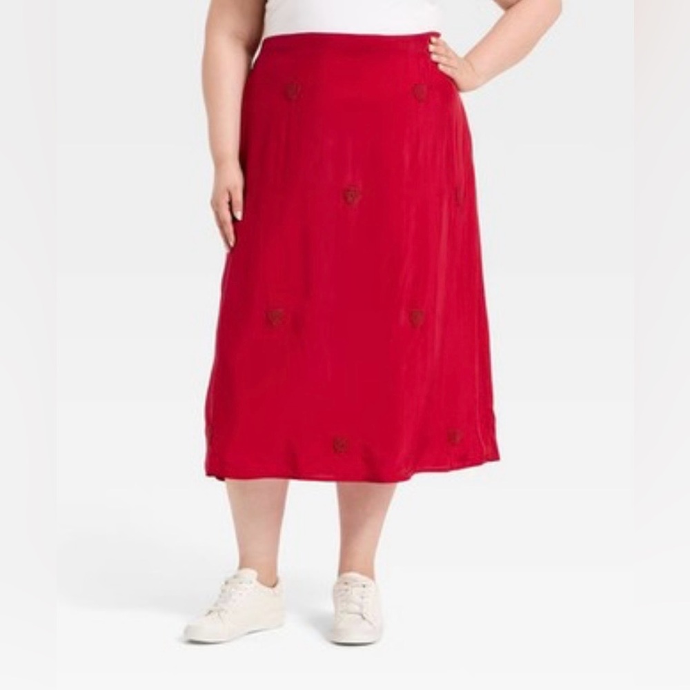 Target Red Embroidered Heart Midi Skirt
